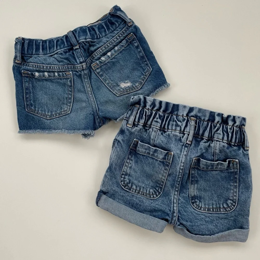 Baby GAP LOT OF 2 Denim Shorts, Ruffle Mom Distressed Stride Shorts Size 3 and 4